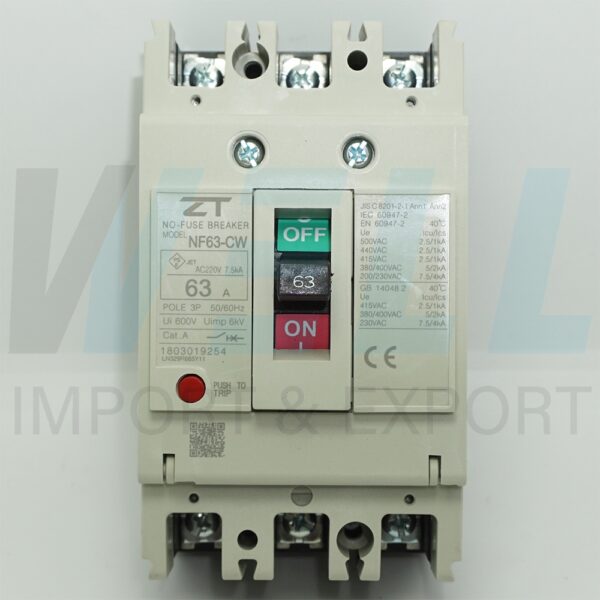(ZT)-NF63-CW-3P-63A-4 (Copy) เมน เบรกเกอร์ NF-63-CW 3P 63A ZT Electric